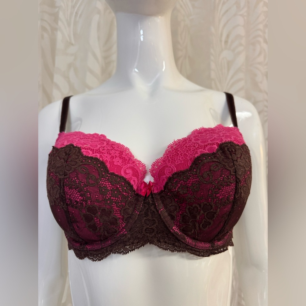 Vintage! Victoria's Secret Lace Bra - Hot Pink and Brown Light Padding  36D